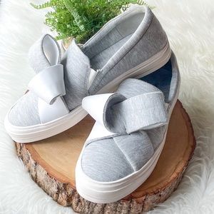 NINE WEST Odienella Bow Platform Sneaker Slip On Gray Shoe 7